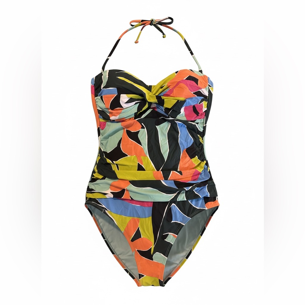 Anne Cole Multicolor Abstract Removable Halter Strap One-Piece Swimsuit